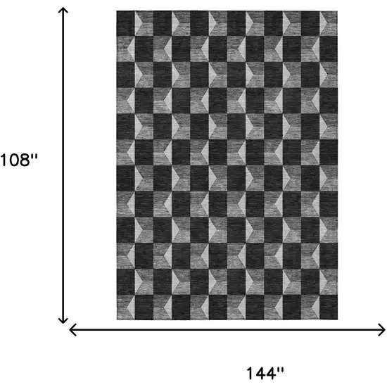 Black And Ivory Geometric Washable Indoor Outdoor Area Rug Photo 9
