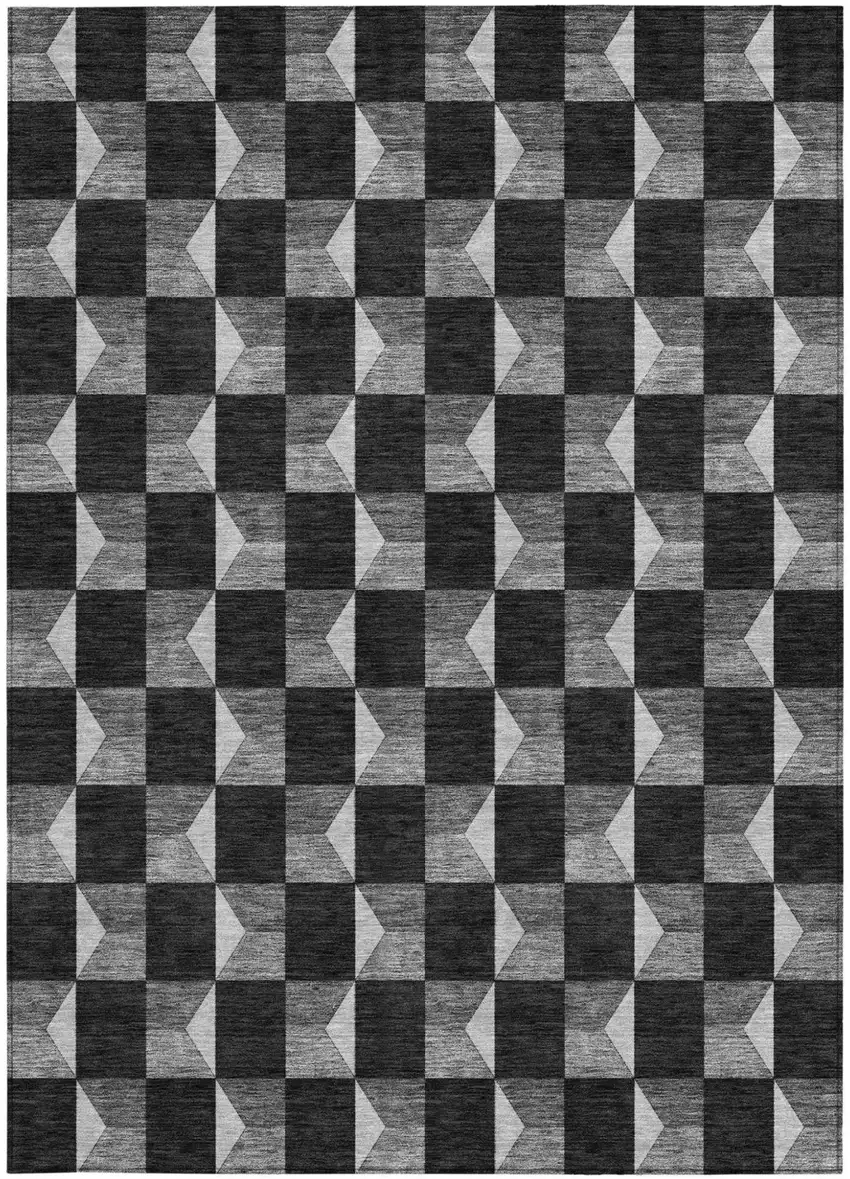Black And Ivory Geometric Washable Indoor Outdoor Area Rug Photo 4