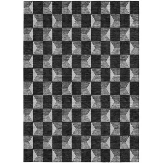 Black And Ivory Geometric Washable Indoor Outdoor Area Rug Photo 4