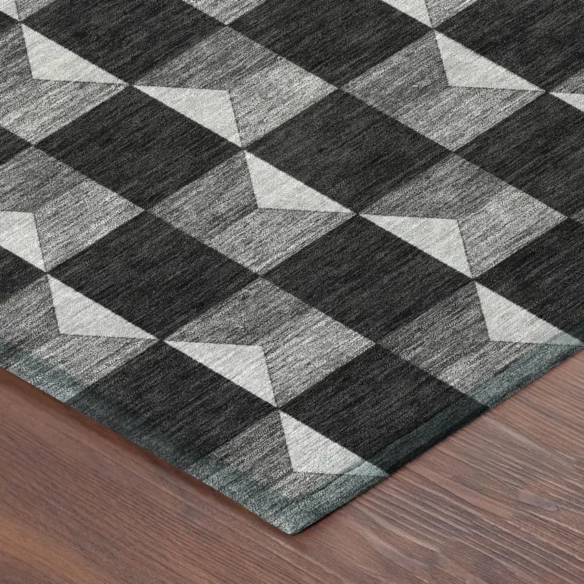 Black And Ivory Geometric Washable Indoor Outdoor Area Rug Photo 7