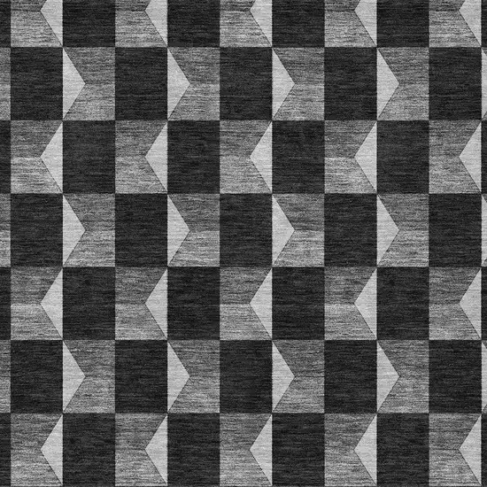 Black And Ivory Geometric Washable Indoor Outdoor Area Rug Photo 3