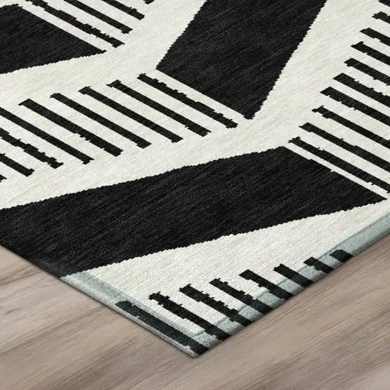Black And Ivory Geometric Washable Indoor Outdoor Area Rug Photo 4