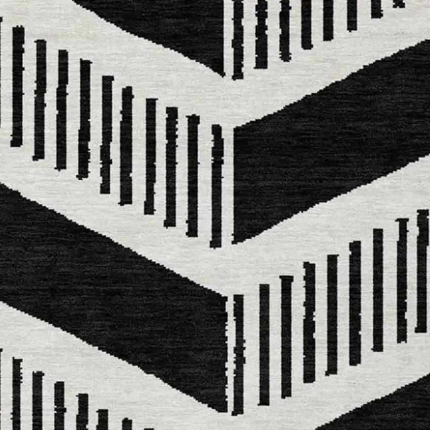 Black And Ivory Geometric Washable Indoor Outdoor Area Rug Photo 3