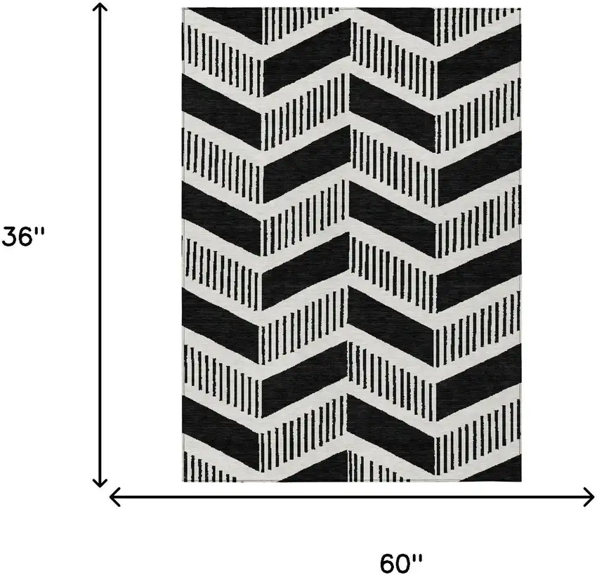 Black And Ivory Geometric Washable Indoor Outdoor Area Rug Photo 6