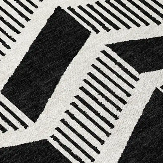 Black And Ivory Geometric Washable Indoor Outdoor Area Rug Photo 5