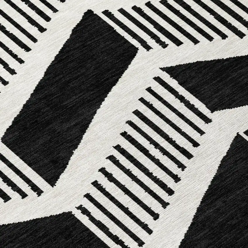 Black And Ivory Geometric Washable Indoor Outdoor Area Rug Photo 5