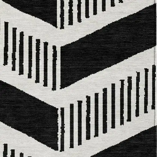 Black And Ivory Geometric Washable Indoor Outdoor Area Rug Photo 2