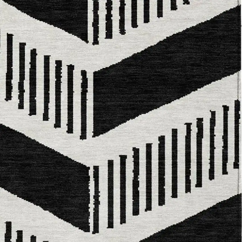 Black And Ivory Geometric Washable Indoor Outdoor Area Rug Photo 2