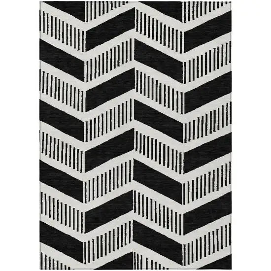 Black And Ivory Geometric Washable Indoor Outdoor Area Rug Photo 1
