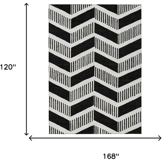 Black And Ivory Geometric Washable Indoor Outdoor Area Rug Photo 6