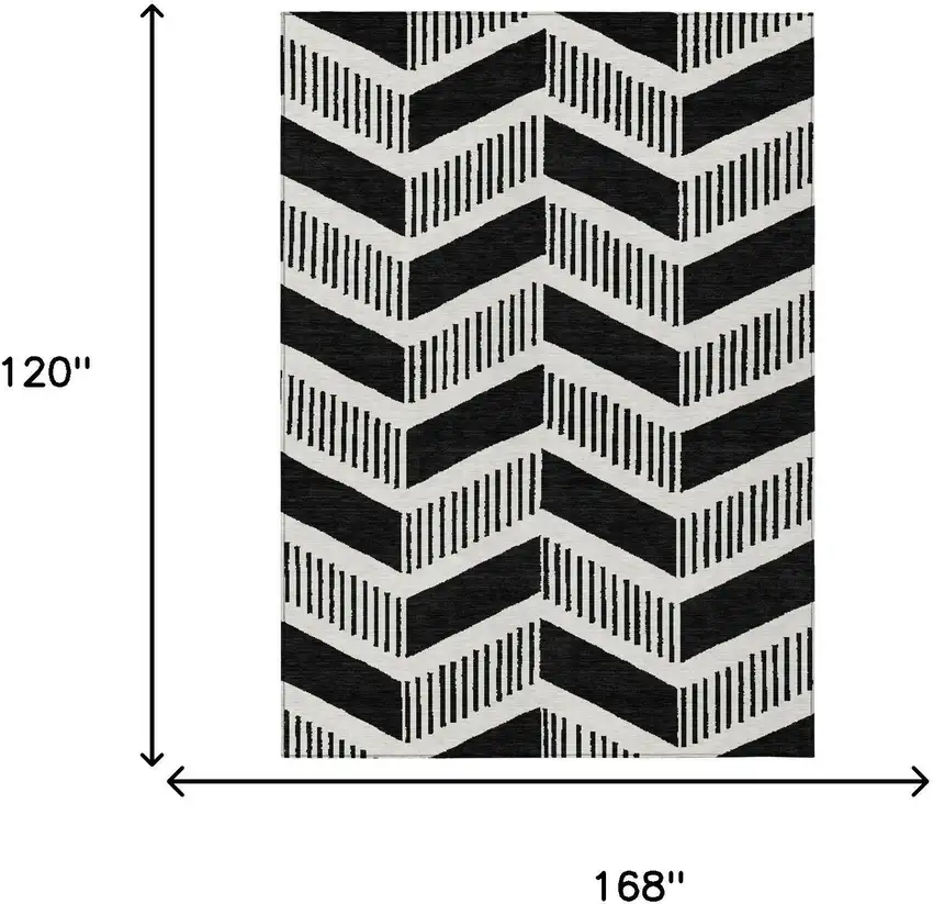 Black And Ivory Geometric Washable Indoor Outdoor Area Rug Photo 6