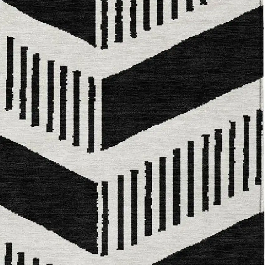 Black And Ivory Geometric Washable Indoor Outdoor Area Rug Photo 2