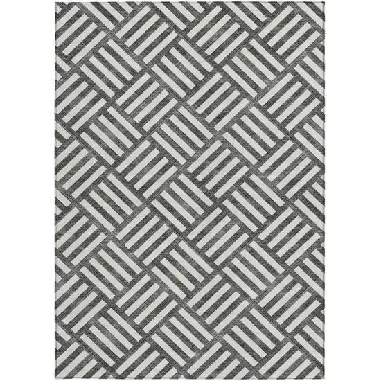 Black And Ivory Geometric Washable Indoor Outdoor Area Rug Photo 6