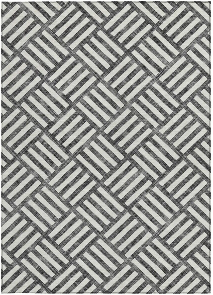 Black And Ivory Geometric Washable Indoor Outdoor Area Rug Photo 6