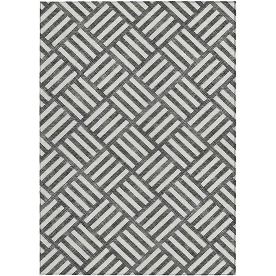 Black And Ivory Geometric Washable Indoor Outdoor Area Rug Photo 6