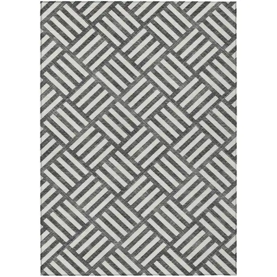 Black And Ivory Geometric Washable Indoor Outdoor Area Rug Photo 2