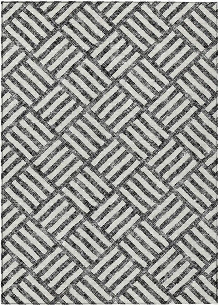 Black And Ivory Geometric Washable Indoor Outdoor Area Rug Photo 2