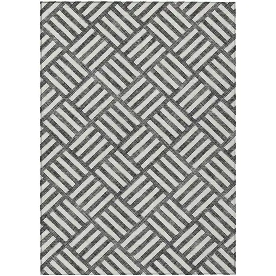 Black And Ivory Geometric Washable Indoor Outdoor Area Rug Photo 2