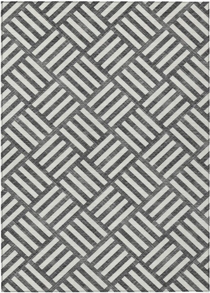 Black And Ivory Geometric Washable Indoor Outdoor Area Rug Photo 2
