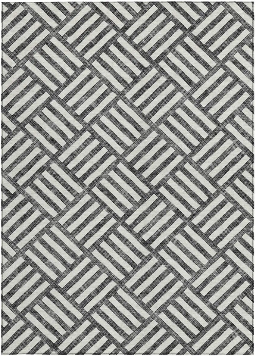 Black And Ivory Geometric Washable Indoor Outdoor Area Rug Photo 6