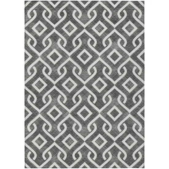 Black And Ivory Geometric Washable Indoor Outdoor Area Rug Photo 2