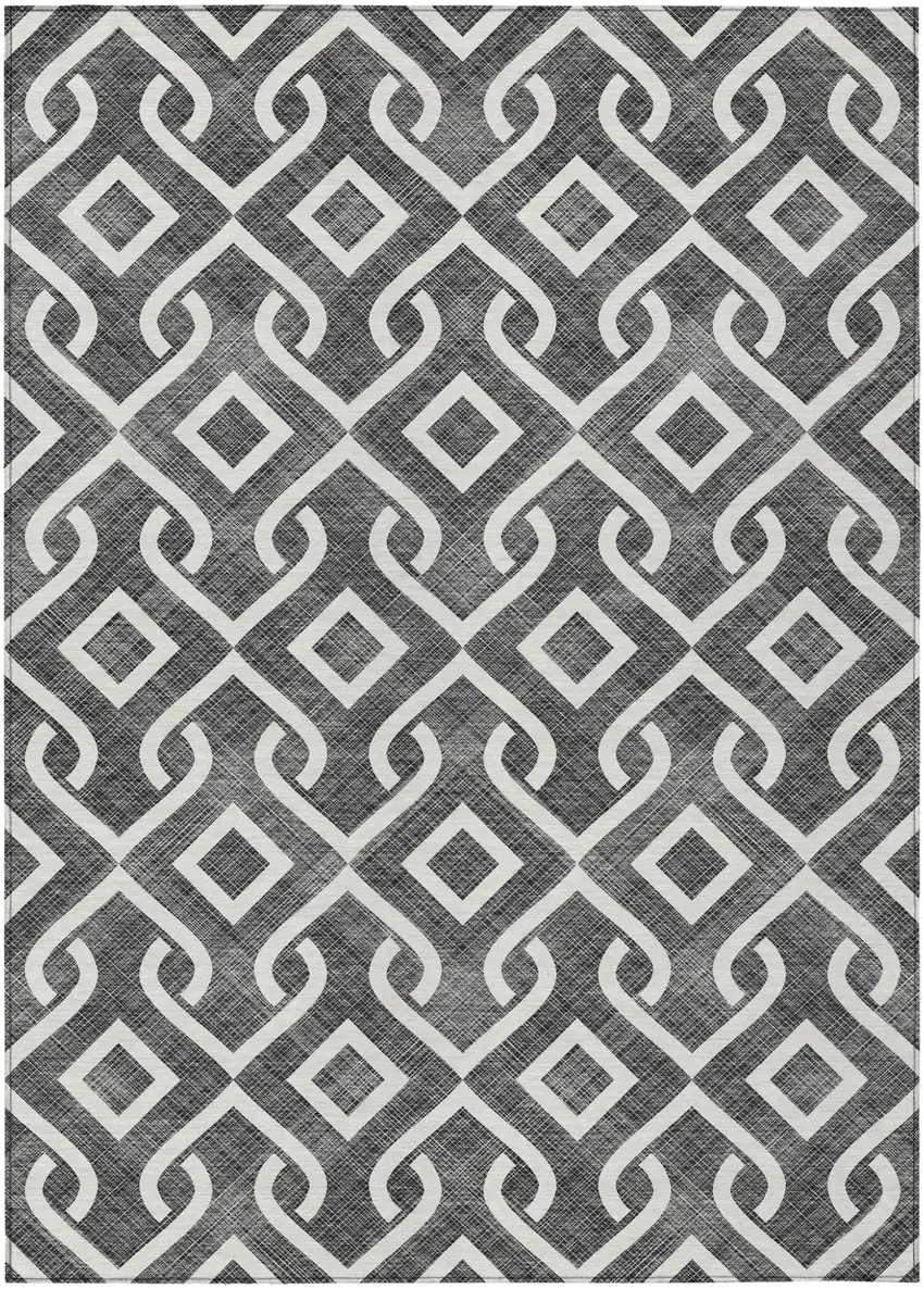 Black And Ivory Geometric Washable Indoor Outdoor Area Rug Photo 2