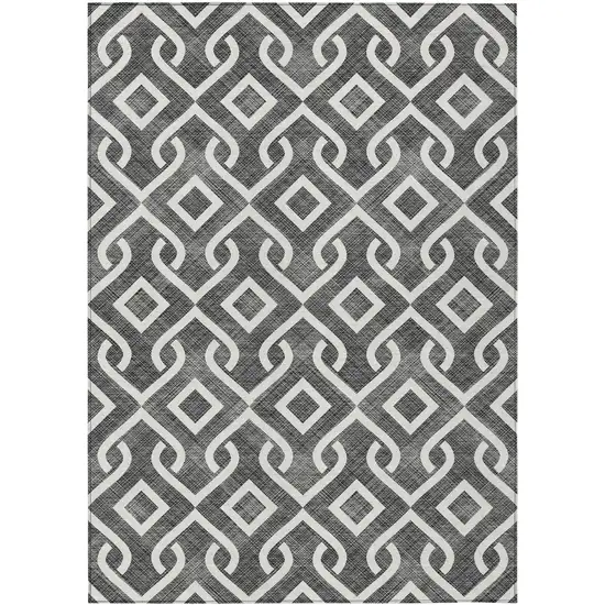 Black And Ivory Geometric Washable Indoor Outdoor Area Rug Photo 2