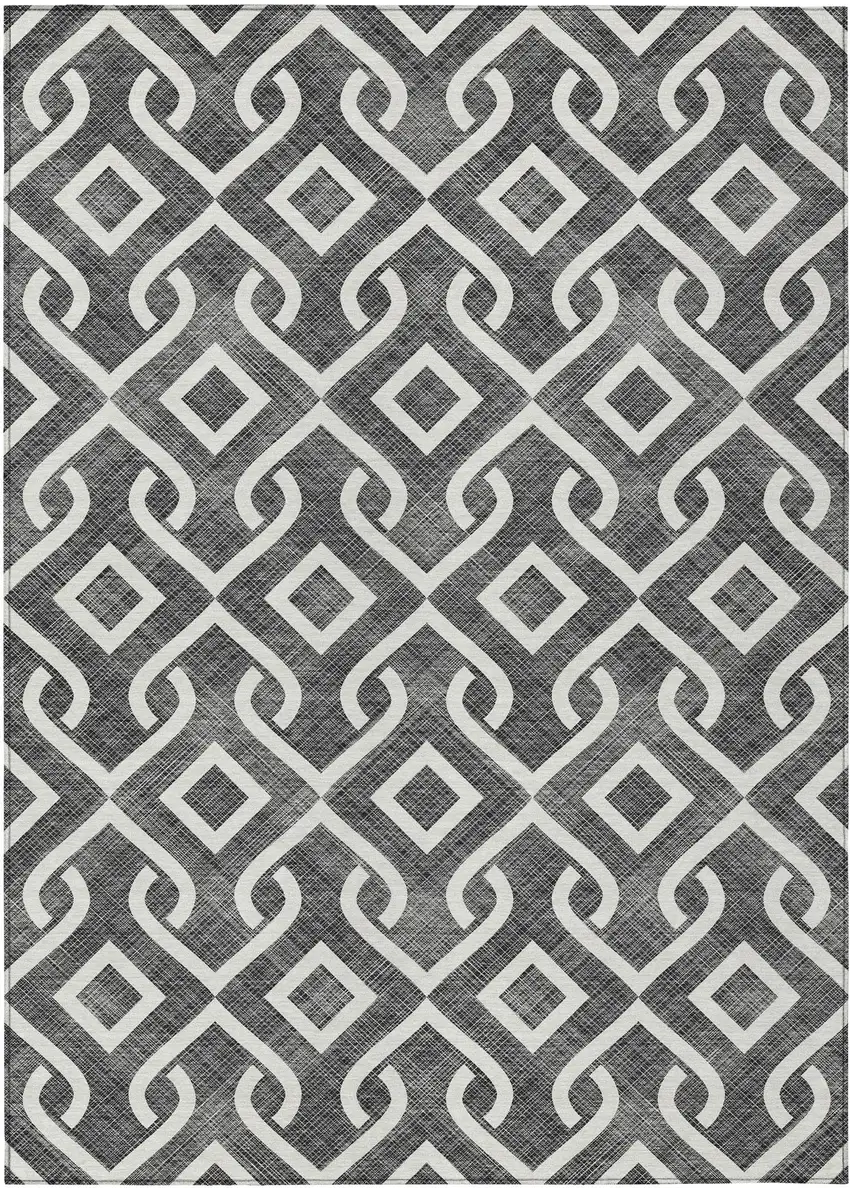 Black And Ivory Geometric Washable Indoor Outdoor Area Rug Photo 2