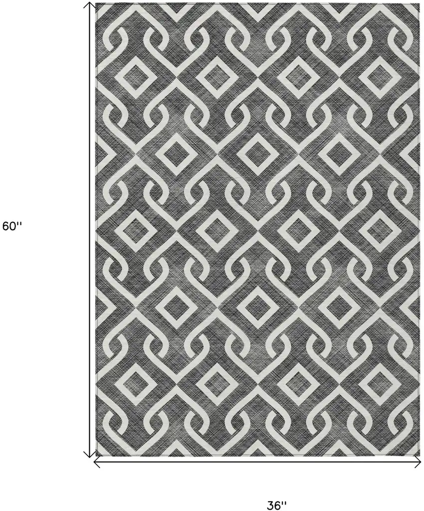 Black And Ivory Geometric Washable Indoor Outdoor Area Rug Photo 3