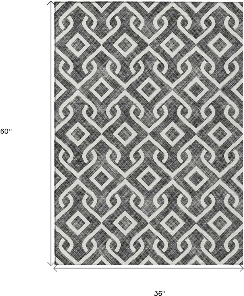 Black And Ivory Geometric Washable Indoor Outdoor Area Rug Photo 3