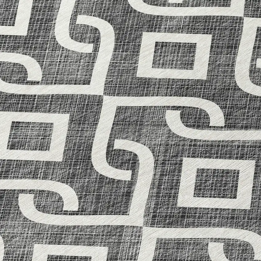 Black And Ivory Geometric Washable Indoor Outdoor Area Rug Photo 5