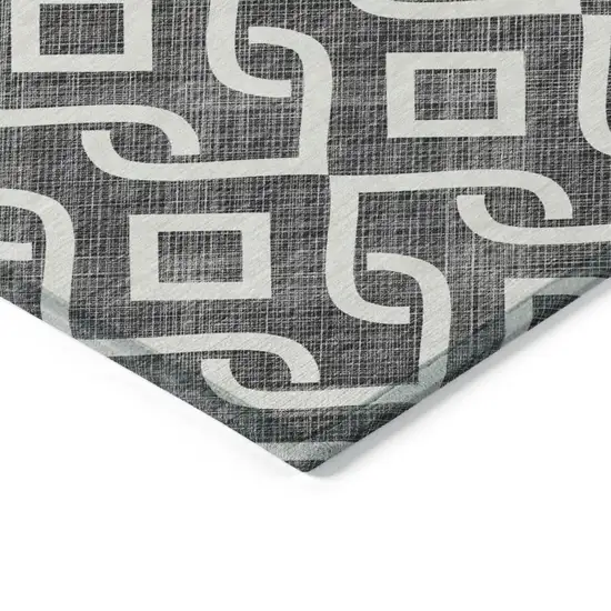 Black And Ivory Geometric Washable Indoor Outdoor Area Rug Photo 4