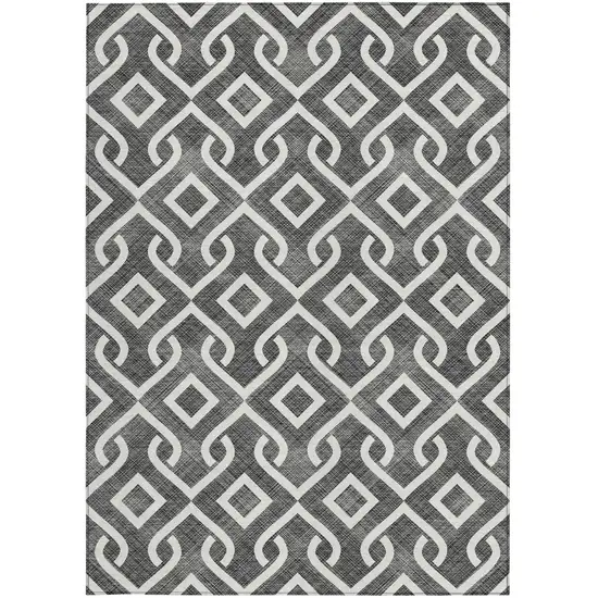 Black And Ivory Geometric Washable Indoor Outdoor Area Rug Photo 6