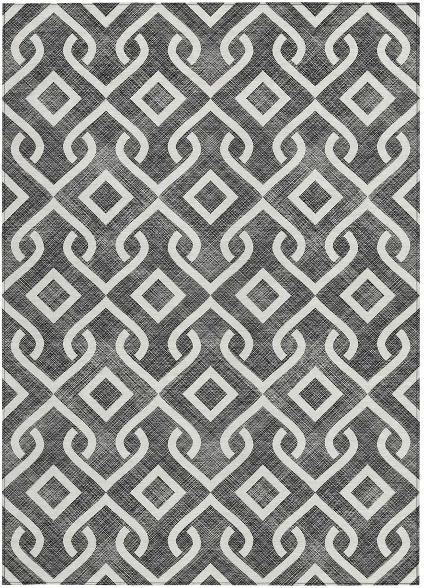 Black And Ivory Geometric Washable Indoor Outdoor Area Rug Photo 6