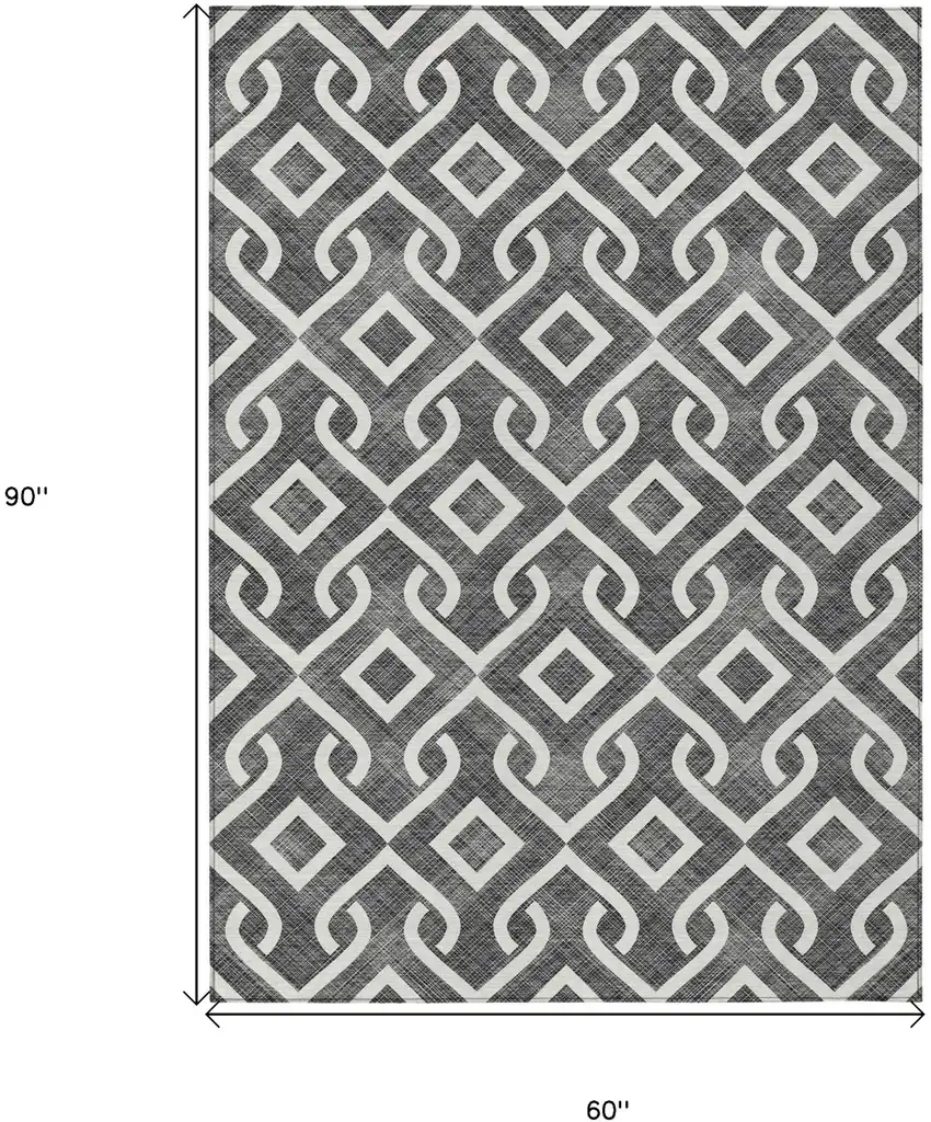 Black And Ivory Geometric Washable Indoor Outdoor Area Rug Photo 3