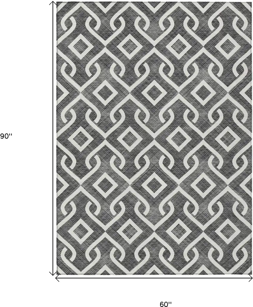 Black And Ivory Geometric Washable Indoor Outdoor Area Rug Photo 3