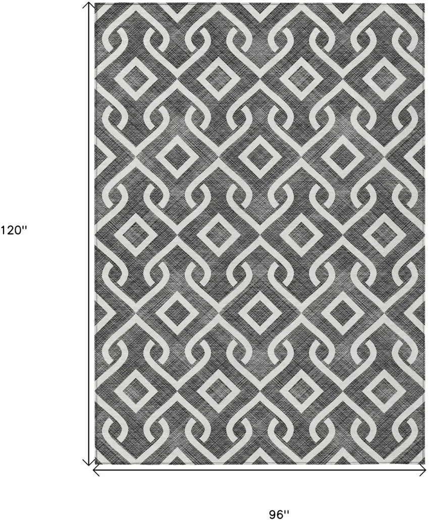 Black And Ivory Geometric Washable Indoor Outdoor Area Rug Photo 3