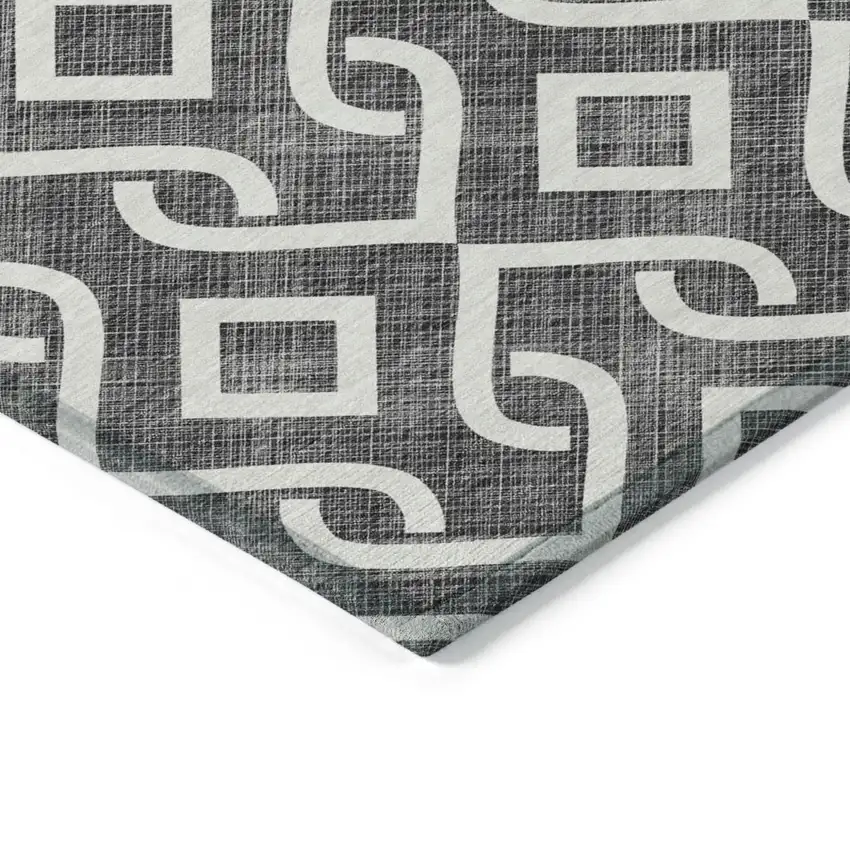 Black And Ivory Geometric Washable Indoor Outdoor Area Rug Photo 4