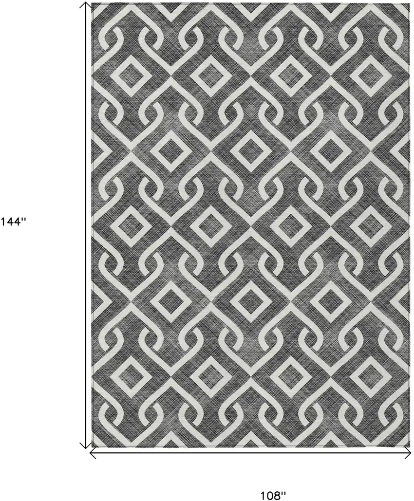 Black And Ivory Geometric Washable Indoor Outdoor Area Rug Photo 3