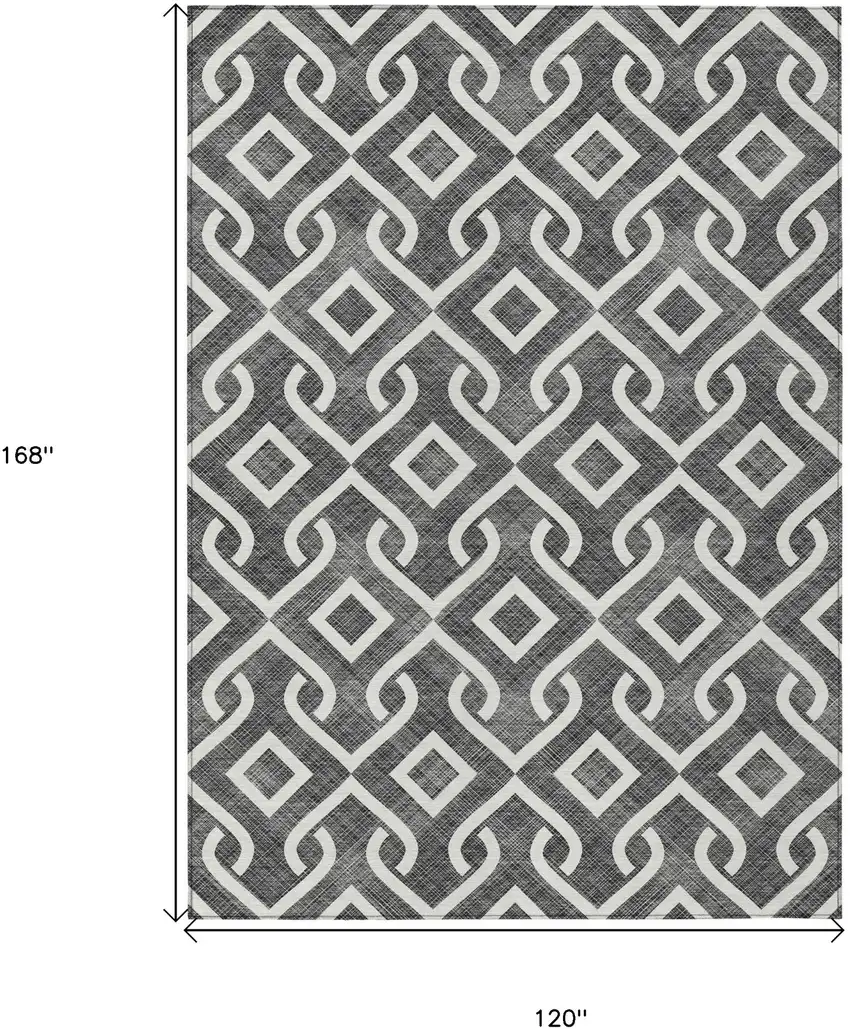 Black And Ivory Geometric Washable Indoor Outdoor Area Rug Photo 3