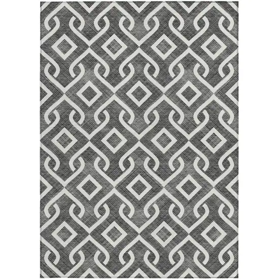 Black And Ivory Geometric Washable Indoor Outdoor Area Rug Photo 6