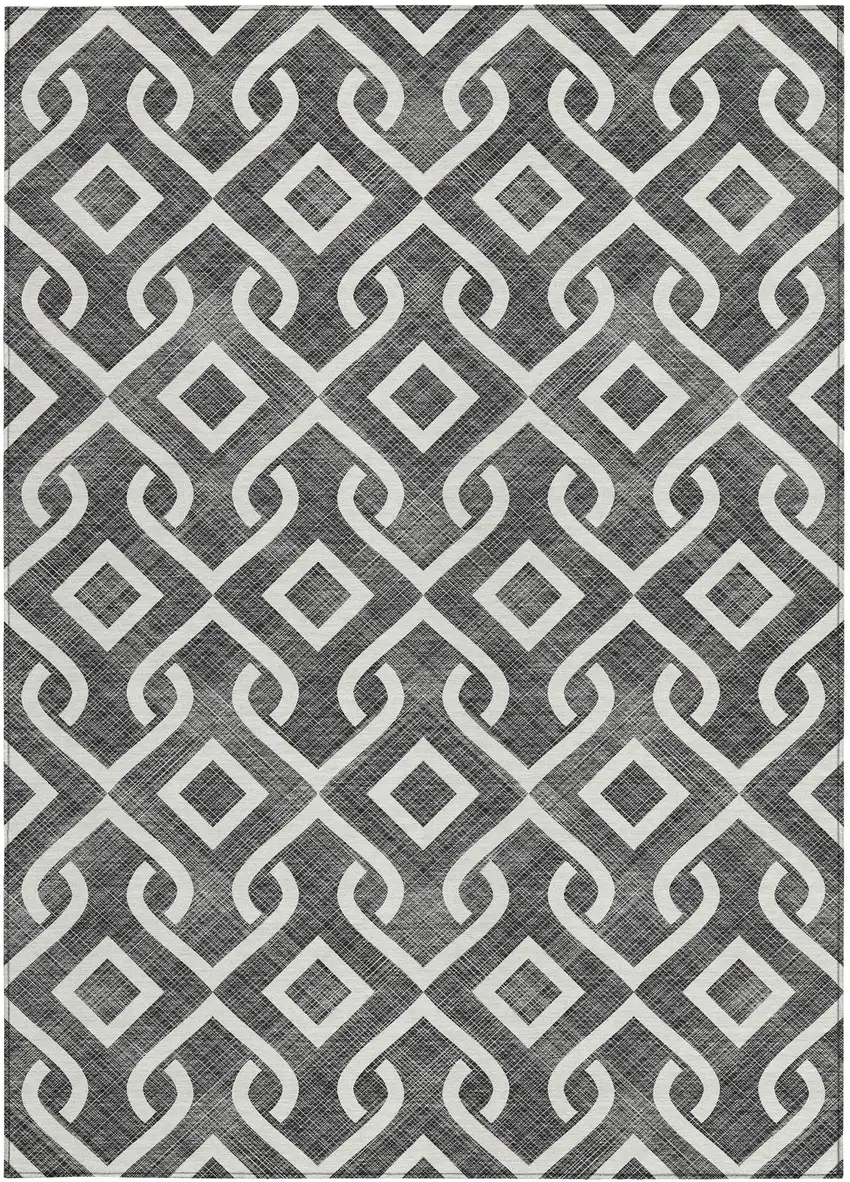 Black And Ivory Geometric Washable Indoor Outdoor Area Rug Photo 6