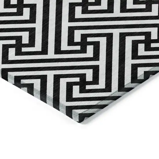 Black And Ivory Geometric Washable Indoor Outdoor Area Rug Photo 4