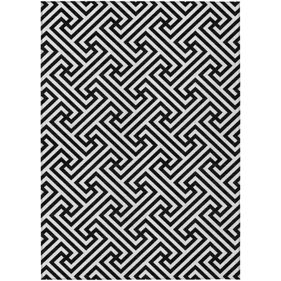 Black And Ivory Geometric Washable Indoor Outdoor Area Rug Photo 1