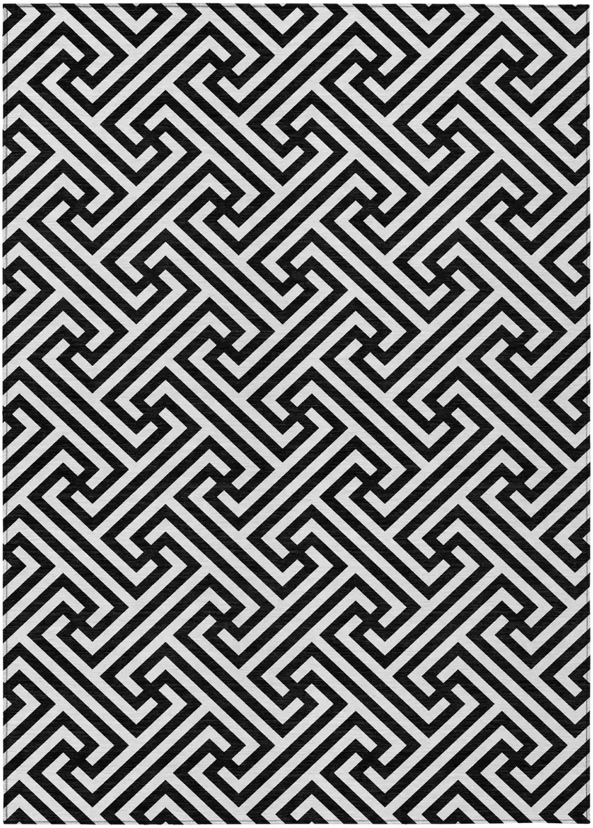 Black And Ivory Geometric Washable Indoor Outdoor Area Rug Photo 1