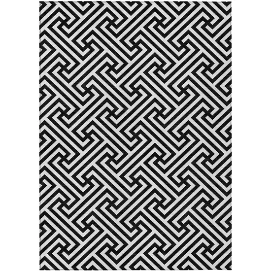 Black And Ivory Geometric Washable Indoor Outdoor Area Rug Photo 1