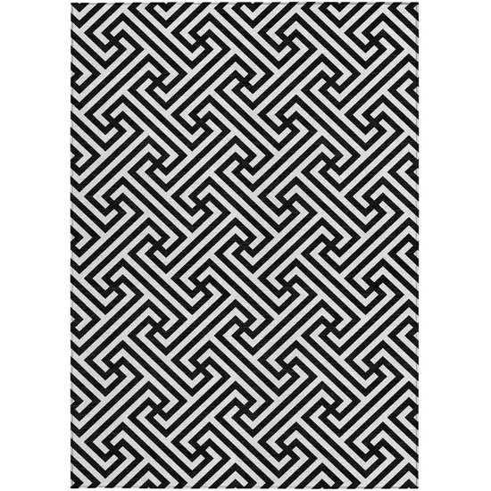 Black And Ivory Geometric Washable Indoor Outdoor Area Rug Photo 6