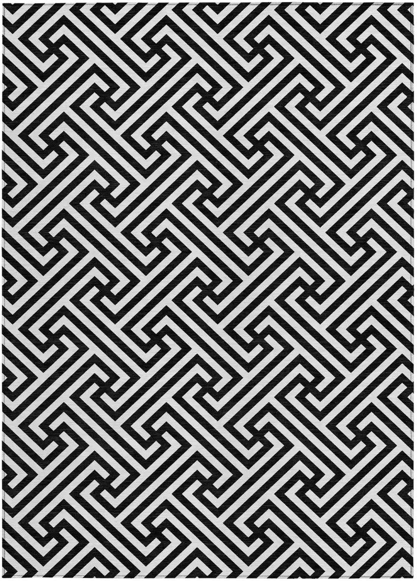 Black And Ivory Geometric Washable Indoor Outdoor Area Rug Photo 6