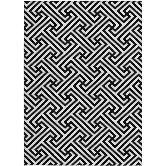 Black And Ivory Geometric Washable Indoor Outdoor Area Rug Photo 6