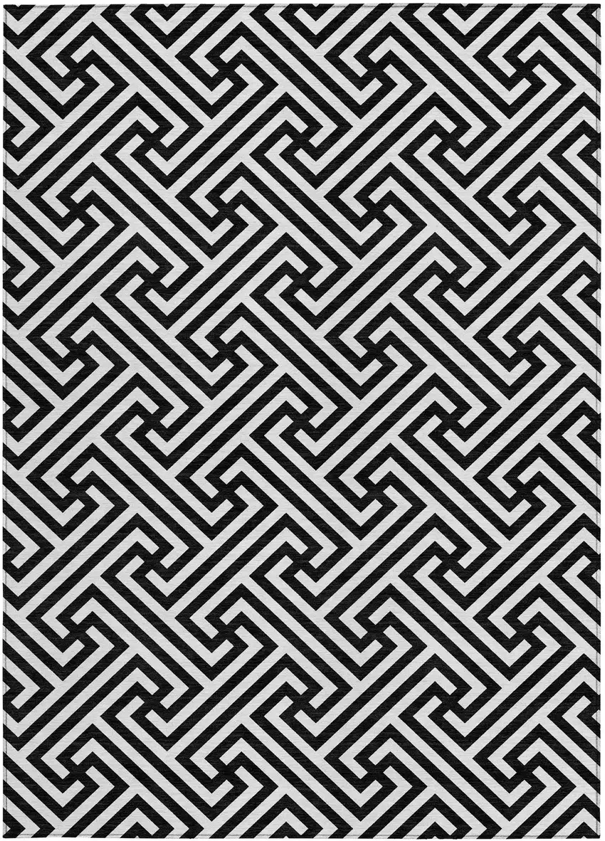 Black And Ivory Geometric Washable Indoor Outdoor Area Rug Photo 6